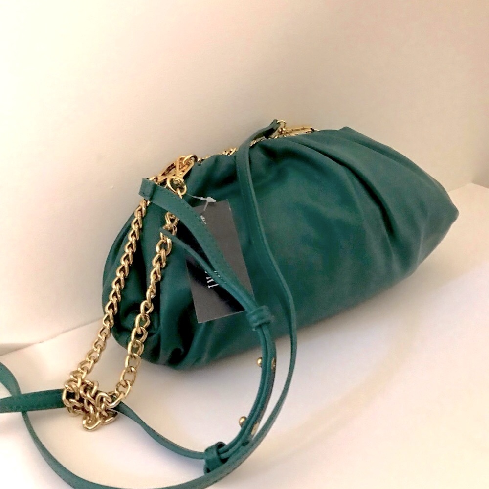INC International Concepts Green Medium Clutch Gold Chain Shoulder Handbag